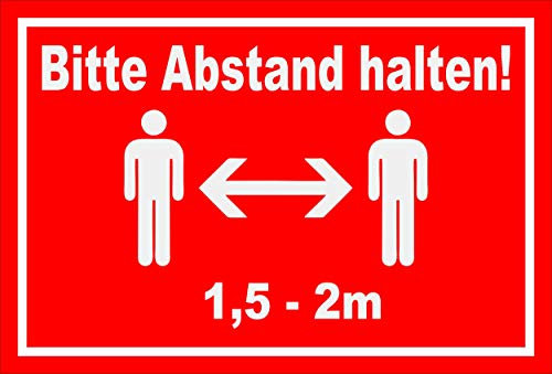 Melis-Folienwerkstatt Schild Bitte Abstand halten - 15x10cm - Bohrlöcher - 3mm Hartschaum – 20 VAR S00100-019-D