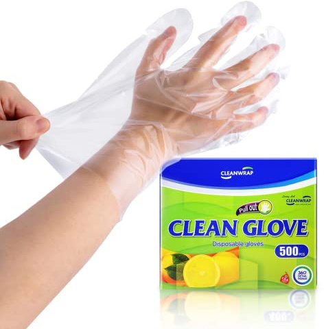 CLEANWRAP Disposable Gloves - LDPE, BPA FREE (500 Piece) - Mothers Day Gifts for Mom I Food Service & Clean Disposable Plastic Gloves Korean, Clean Vinyl Glove