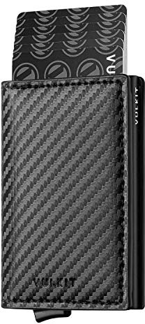 VULKIT Porte Carte Homme Cuir Porte Carte Bancaire Anti Piratage Porte-Cartes Pop Up Petit Portefeuille Homme RFID avec 3 Fentes for Cartes & Billets