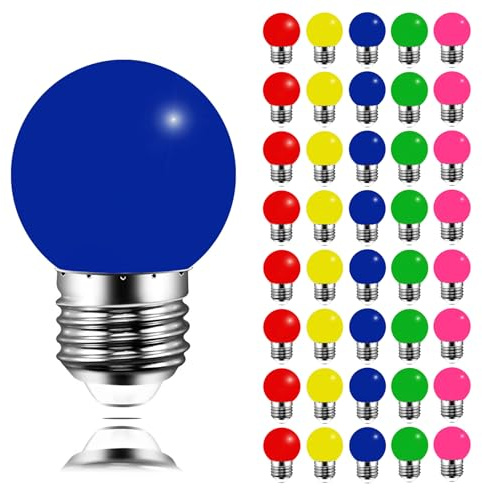 MAYCOLOR Bombilla de Colores E27 3W Equivalente a 30W, 240Lm, Luces de Hada, Guirnaldas de Luces Exterior para Jardín, Café, Cobertizos, Bodas, Pérgolas, Patio, Terraza, No Regulable, 40 Unidades