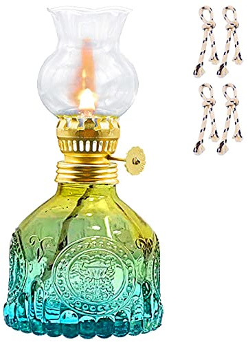 Igtazy Vintage Oil Lamp for Indoor Use,Gradient Color Glass Kerosene Lamp with 4 Wicks,Rustic Hurricane Lantern for Home Emergency,Farmhouse Decor (Blue)