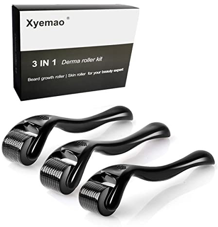 Xyemao Beard Growth Roller| Derma Roller 3Pack(0.5+1.0+1.5) mm | Beard Roller | Titanium Micro Needling Roller for Men and Women | Stimulate Beard and Hair Growth - Black