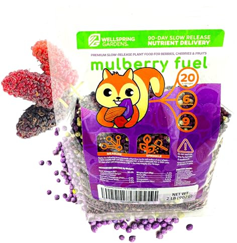 Mulberry Fuel Fruit Plant Fertilizer by Wellspring Gardens - Premium Slow-Release Fertilizer for Berries, Cherries, Nuts, and Fruit Trees - Enhances Soil Acidity & Plant Nutrition - 2 Pounds (2 lbs)