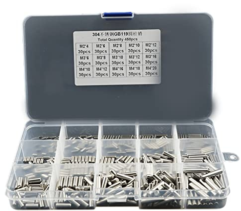 MSEKKO Zylinderstift 450Pcs Passstift Edelstahl Peg Support Regale Silberfarbener Passstift M2 M3 M4 Schlitzstift Sortiment Kit