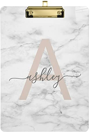 Benutzerdefiniertes Klemmbrett, A4, Briefgröße, schick, weißer Marmor, Glitzer, Hartfaserplatte mit niedrigem Profil, Metallclip, für Büros, Klassenzimmer, Schule, 22,9 x 31,8 cm