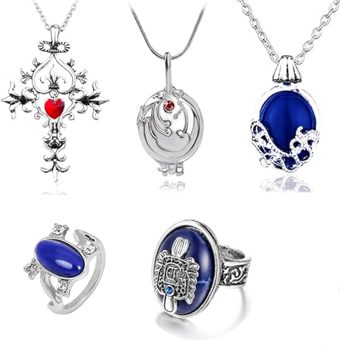 YouU The Vampire Katherine Schmuck Aufkleber Set Elena Gilbert Eröffnung Eisenkraut Medaillon Anhänger Halskette Vampir Kreuz Symbol Schmuck Damon Finger Familie Wappen Ringe mit 25 Stück