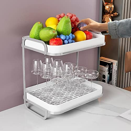JUNYFFF Fruteros De Cocina Modernos, Cesta De Frutas Y Vegetales De Metal, Frutero Multifuncional De Hierro, Frutero 2 Pisos para Más Espacio En La Encimera,Blanco