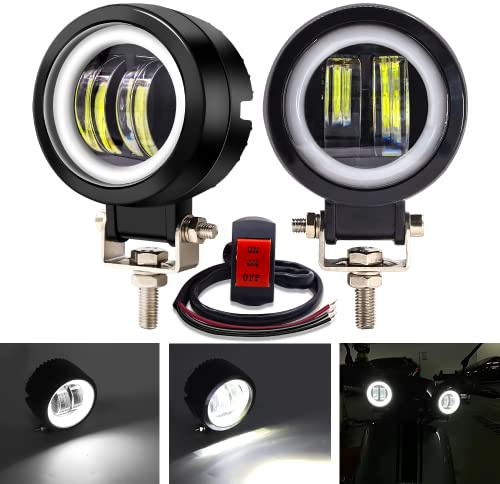 NWpangu Feux de Conduite de Moto à LED, projecteurs LED à Anneau Halo Rond de 7,6 cm, Feux de Travail supplémentaires 12 V/24 V, Feux de Conduite antibrouillard, Blanc(Interrupteur Inclus)