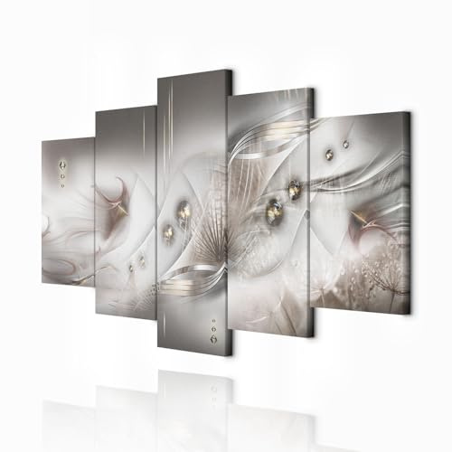 decomonkey Bilder Abstrakt 200x100 cm 5 Teilig Leinwandbilder Wandbild grau | Strukturleinwand, Holzkeilrahmen, Bild auf Leinwand, Kunstdruck, Wanddeko, Wohnzimmer, Wanddekoration, Modern, Ornament