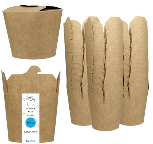 Enpack Nudel-Box 26 Oz 750 ml 500 Stück - To Go Verpackung - Umweltfreundliche Einweg Papierbehälter für Lieferservice - Asia Food Box take away - Faltschachtel - Döner-Box Auslaufsicher