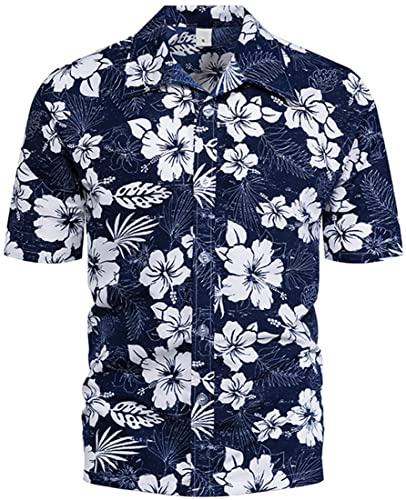 PADOLA Chemise Homme Hawaienne Manche Courte À Fleurs Funky Casual Button Down Tee Shirt de Plage Vacances Été (M,001 A Fleur Blanche)