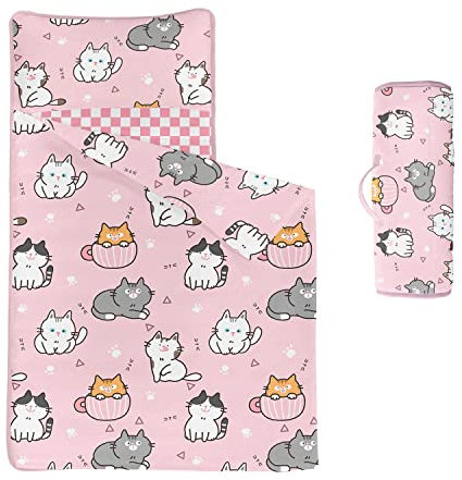 Datura home Katzenschlafmatte – rosa Katzenschlafsack mit abnehmbarem Kissen – Kindertagesstätte und Übernachtungen, Vorschulkindergarten-Bettwäsche-Set für Kinder, Kleinkinder, Jungen, Mädchen (152,4