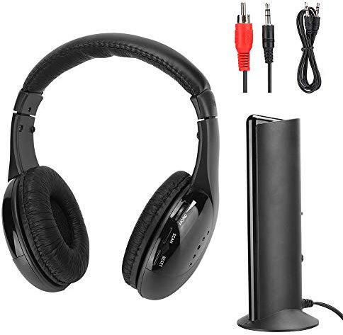 Auriculares Inalámbricos, Auriculares FM, Multifuncional Negro con Soporte de Carga para PC DVD VCD Micrófono Incorporado