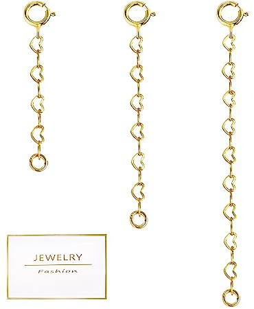 Gold Necklace Extenders,14K Gold Chain Extenders with Round Clasp, Durable Plated Solid Brass Necklace Bracelet Anklet Extension Chains(1 2 3 Inch,Gold Heart)