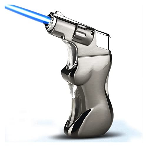 2023 Nuovo accendino a torcia a butano Accendino regolabile in metallo con fiamma a getto con finestra del serbatoio del carburante a gas visibile Accenditore for pistola a spruzzo antivento a gas ric