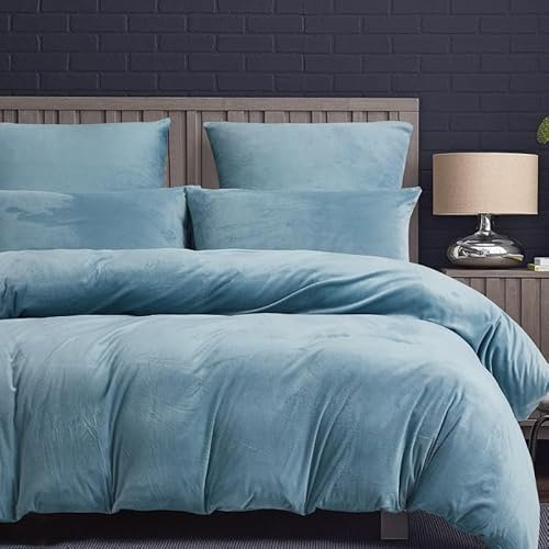 Luowei Ropa de cama cálida de 155 x 220 cm, color azul claro, forro polar, ropa de cama de invierno de forro polar, ropa de cama cálida de 155 x 220 cm y 2 fundas de almohada de 80 x 80 cm con