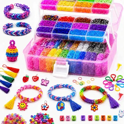 FunzBo Coffret XXL de Bracelets en Élastique à Créer - Plus de 15000 Pièces avec 28 Couleurs - Inclut Colliers, Bagues et Accessoires - Kit de Loisir Créatif pour Enfants dès 5 Ans