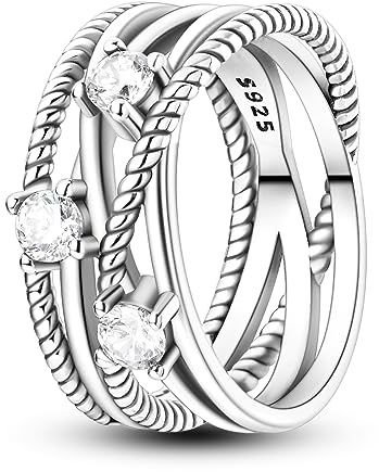 NARMO Anelli per le Donne 925 Anelli in Argento Sterling Linea intrecciata con Cubic Zirconia Anello di Dichiarazione Anello di fidanzamento Dimensione 17