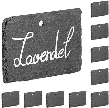 Relaxdays Etiquetas Plantas Pizarra, Set 10, Marcadores Parterres para Colgar, Accesorios Jardín, Carteles, Antracita, 7 x 10 x 0,5 cm