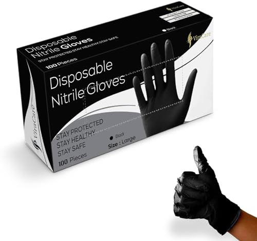 ViraCare 300 x Black Nitrile Gloves Large, Latex Free, Powder Free | Strong, Non-Sterile, Black Gloves Disposable, 3 Packs of 100