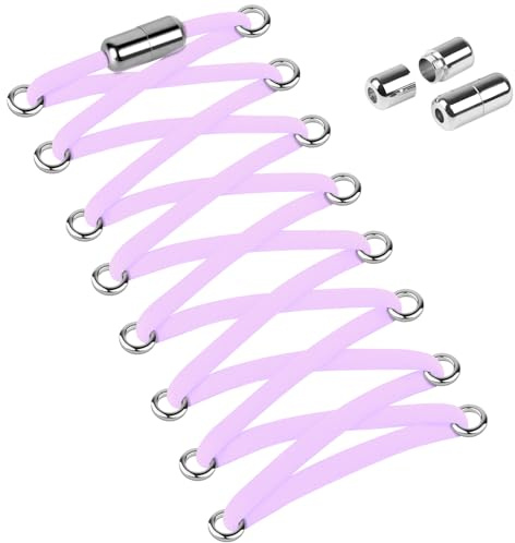 Widamin 2 Paires Élastiques Lacets Plats avec Fermeture en Métal, de Verrouillage et de Sport pour Toutes Les Chaussures, Universels Réglables - Violet