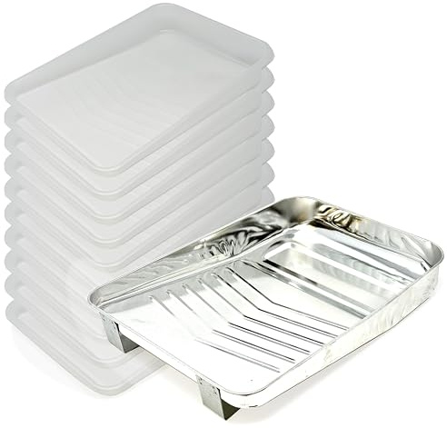 Allgala Premium 9 Inch Metal Paint Roller Tray with 10 White Plastic Liners 15x11 - TH10512