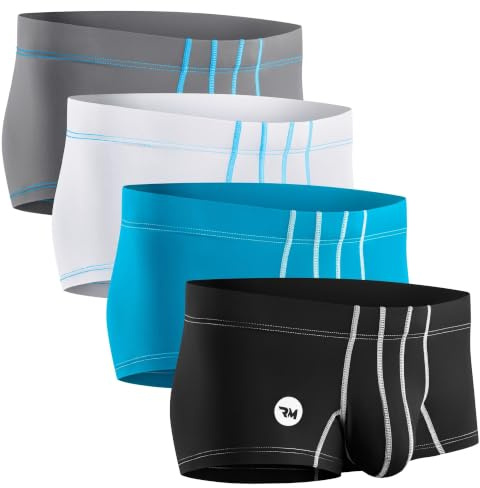RM Real Men Real Men Unterwäsche für Herren, 1 oder 4 Stück, Nylon, 7,6 cm, Eisseide, Herren-Boxershorts mit B- und D-Tasche, B Pouch 4er-Pack, Schwarz, Weiß, Grau, Cyan, Medium