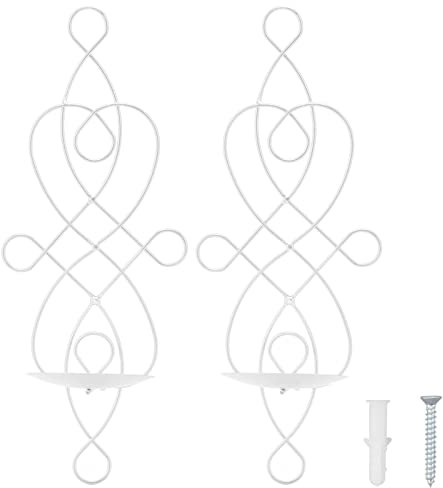 Mokylor Wandkerzenhalter aus Metall, 2er-Set, Hängender Kerzenhalter Zur Wandmontage für das Wohnzimmer, Antiker Wandkerzenhalter aus Metall für die Wanddekoration zu Hause(Weiß)