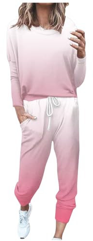 EMATOP Damen Trainingsanzug Casual Langarm Sweatshirt und Lange Hose Jogginganzug 2 Stücke Set Sportswear Baumwolle Sport Freizeitanzug Mode Farbblock Tracksuit Herbst Winter Yoga Outfit
