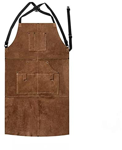 LJHSSNUE Werkzeugschürze Werkstattschürze aus Leder, hitzebeständige, strapazierfähige Schweißerschürze Schürze für Männer