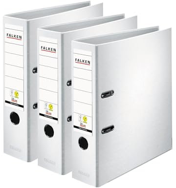 Original Falken 3er Pack PP-Color Ordner. Made in Germany. 8 cm breit DIN A4 weiß Vegan Kunststoff-Ordner Ringordner Aktenordner Briefordner Büroordner Plastikordner Schlitzordner