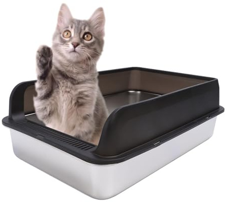 Edelstahl Katzentoilette mit Deckel - Große Geschlossene Katzentoilette für Katzen