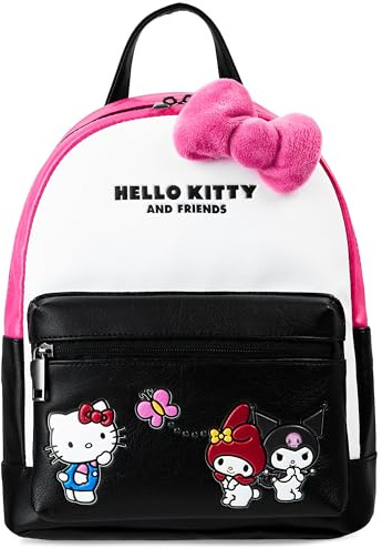 Hello Kitty Sanrio Zaino Bambina Donna Adolescenti, Moda Pelle PU Borse a Zainetto Kawaii Shopping, All'aperto, Regali per Lei (Rosa/Nero Hello Kitty)