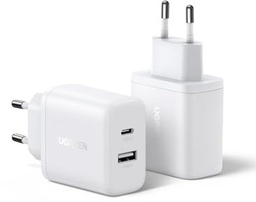 UGREEN Cargador USB C GAN 20W 2-Pack, Enchufe de Carga Rápida con 2 Puertos para iPhone16, 16 Pro MAX, 15, 14, 13, 12, iPad, Galaxy S24, S23 Pixel 9 8 7 etc.
