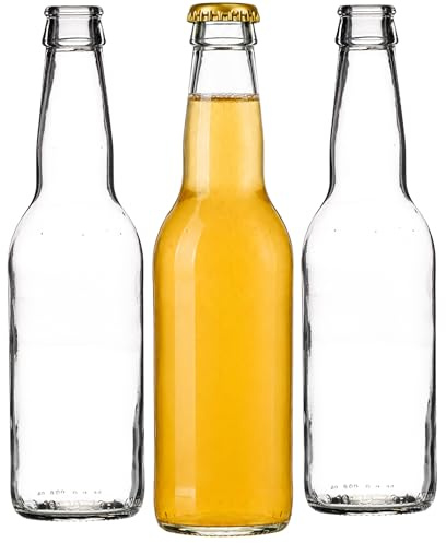 330ml Clear Glass Beer Bottles with Crown Caps (Pack of 12) Home Brew Containers for Lager, Ale, Cider & Kombucha Reusable Brewing Glassware JarsandBottles