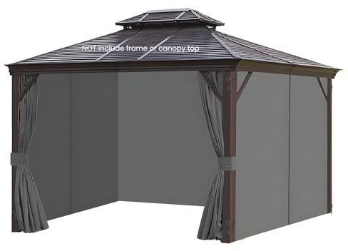 homegroove Pavillon-Vorhänge, wasserdicht, 3 x 3,6 m, Sichtschutzvorhänge, 4 Paneele, Pavillon-Ersatzvorhang mit Reißverschluss für Garten, Terrasse, Hof (nur Vorhänge) (Grau)
