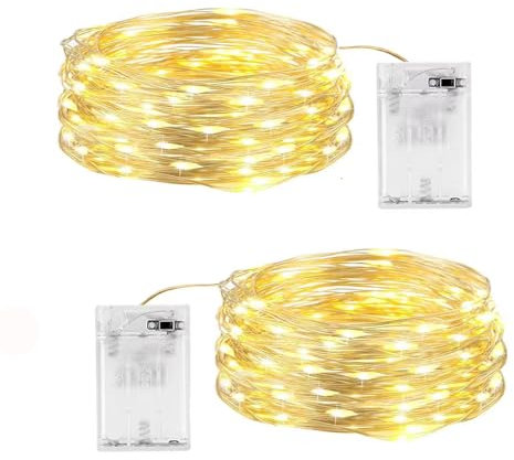 SHUBEIEUMI Guirlande Lumineuse, 2 Pièces 5m 50 LED Guirlande Lumineuse a Pile, Rideau Rideau Lumineux pour Interieur Exterieur, Vacances, Mariage, Fête, Noël (Blanc Chaud)