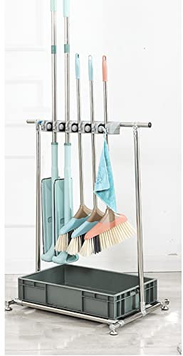 CCKUHN Festes Modell, Besen- und Mopphalter, zum Aufbewahren von nassen Mopps, beweglicher kommerzieller Moppständer, Reinigungswerkzeugwagen, Aufbewahrung für Garten, Garage, Organizer,