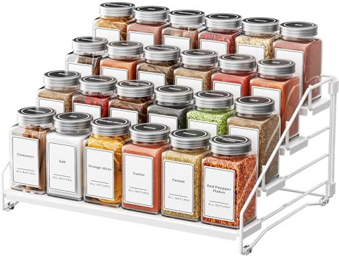 ZDDLOINP 4-Tier Spice Rack for inside cupboard, Kitchen Countertop Spice Rack, Depth Adjustable Spice Racks Organiser for Counter, Cupboard, Pantry White (1 Pack)