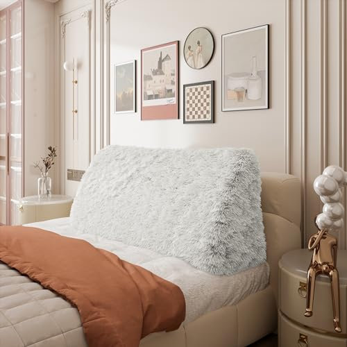 BNCKTRD Plüsch Warm Rückenkissen Lesekissen für Bett und Couch, Rückenlehne Kopfende, Dreieckiges Sofakissen Bücherkissen, Wandkissen für Bett Herbst Winter maschinenwaschbarem Weiß 200cm