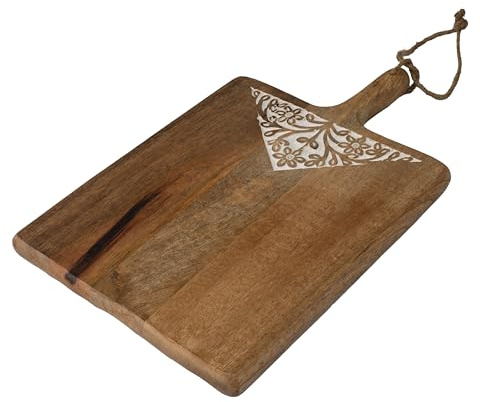 Arthur Cameron - Nice Engraved Mango Wood Oiled Chopping Board/Wooden Serving Tray with Built-in Handle and Hanging Cord - This Decorative Cutting Board is Also Perfect as a Cheese Board