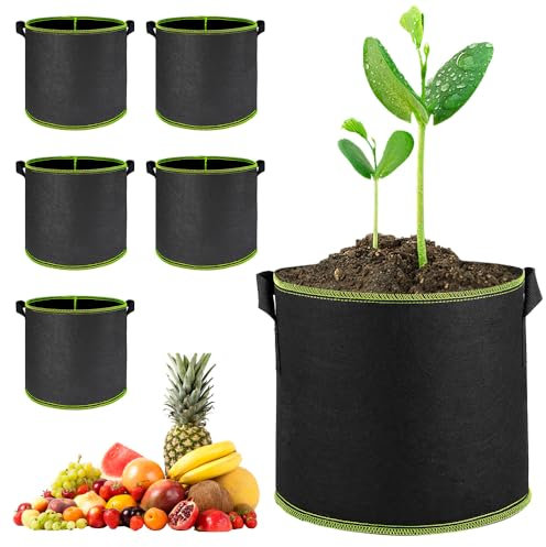 Dhqkqg 6 Pack 5 Gallon Grow Bags with Straps Handles - Breathable Non-woven Fabric Pots for Potato, Vegetable, Flower and Fruits