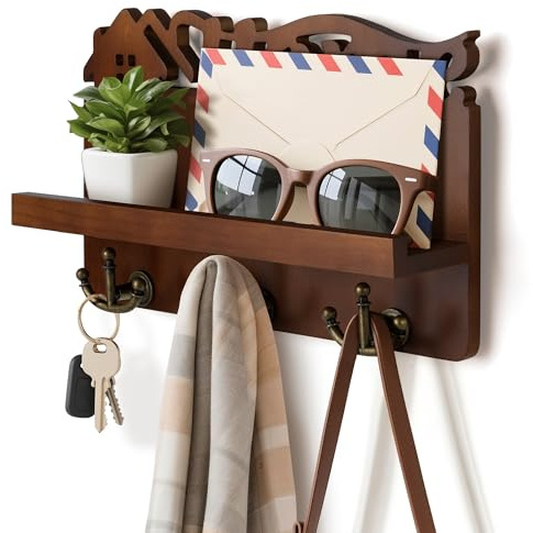 Schlüsselbrett mit Ablage Ohne Bohren, Schlüsselboard Modern,Schlüsselhalter Schlüsselregal mit Briefhalter und 6 Haken,Schlüsselhalter Wand für Wohnzimmer, Küche, Büro, Flur, Schlafzimmer, Weiß