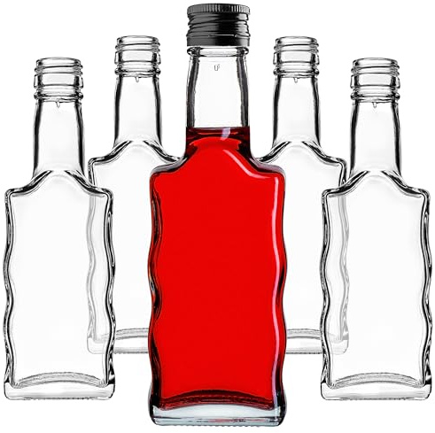KADAX 5er Set Glasflaschen 200ml mit Schraubverschluss Schwarz – Leere kleine Flaschen zum Befüllen für Likör, Schnaps, Öl, Essig & Sirup, Glass Bottles, Refillable