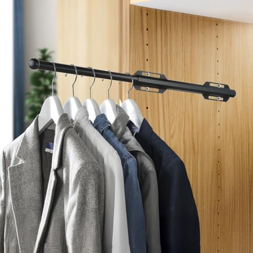 Valet Rod for Closet Pull Out, 12 Adjustable extending closet rod, Standard Retractable closet rod organization rack, Valet Clothing Hanger Rods Extender for Wardrobe Laundry Bathroom (Dark Obsidian)