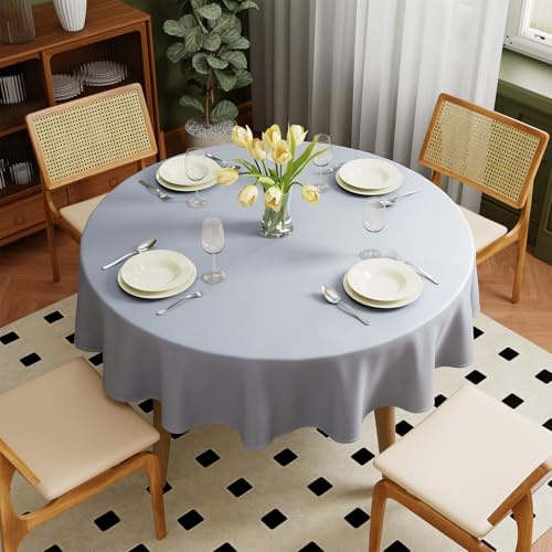 Zdada Grau Abwaschbar Tischdecken Rund Ø160cm Polyester Tischdecke, Kratzfest, Fleckschutz Tischtuch Outdoor Tischwäsche für Garten, Esszimmer, Feiern und Haushal
