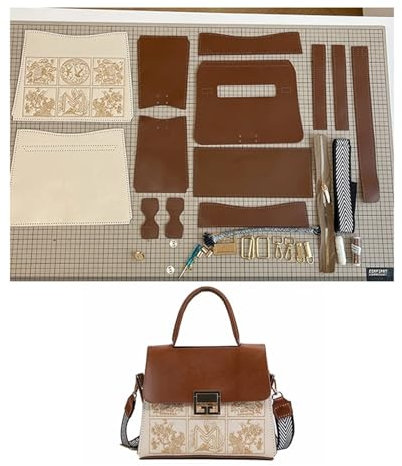 AMENGJ DIY Kunstleder-Handtaschen-Herstellungsset DIY Ledertasche im bestickten Stil, handgefertigt, Nähen, Damen-Umhängetasche, Kit, handgefertigt, halbfertiges Accessoire(Color 2)