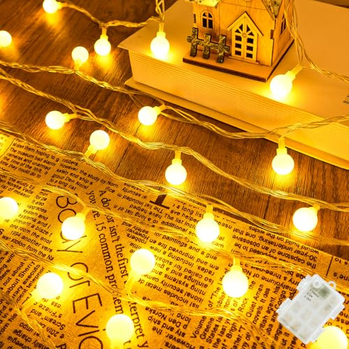 Isisyu Lichterkette Außen Batterie 3M Warmweiß Globe Lichterkette Batterie Wasserdicht mit Timer für Innen & Außen, 20 LED Kugeln, Ideal für Party, Garten, Hochzeit