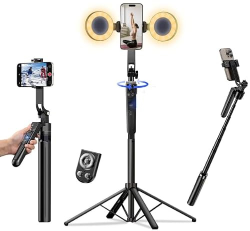 Auto Face Tracking Tripod for iPhone with Light, No APP Needed 70.9 Phone Camera Tripod Stand 360 Rotation Selfie Stick Follows Your Movement with Remote for Content Creator Vlog Live Stream