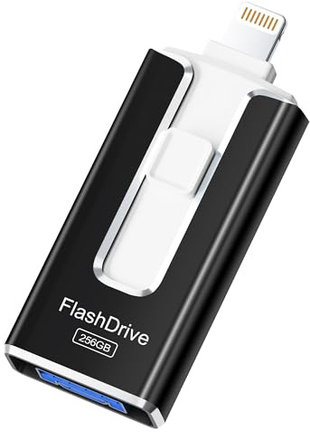 SUDEHO Cle USB 256 Go, Clé USB iPhone MFI Certifié, 4 en 1 Clef pour iPhone/Android/Type C et PC, Cle USB C Photo Stick Mémoire Externe pour Stockage Photos, Vidéos, Fichiers(Noir)